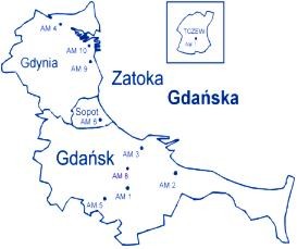 Lokalizacja 10 stacji w sieci pomiarowo-informacyjnej Fundacji ARMAAG